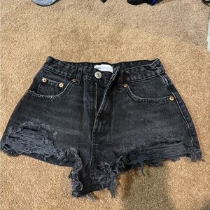 Zara Black High-Waisted Jean Shorts with Frayed Hem